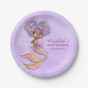 American American Mermaid Baby Shower Paper Plate Pappteller