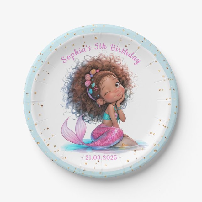 American American Mermaid Baby Shower Paper Plate Pappteller (Vorderseite)