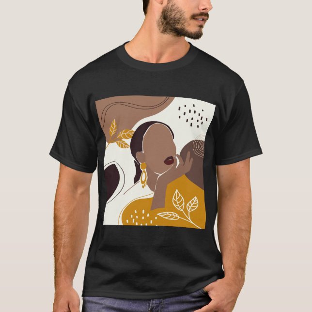 American Art, Leaf Girl Print, Black Woman T-Shirt (Vorderseite)
