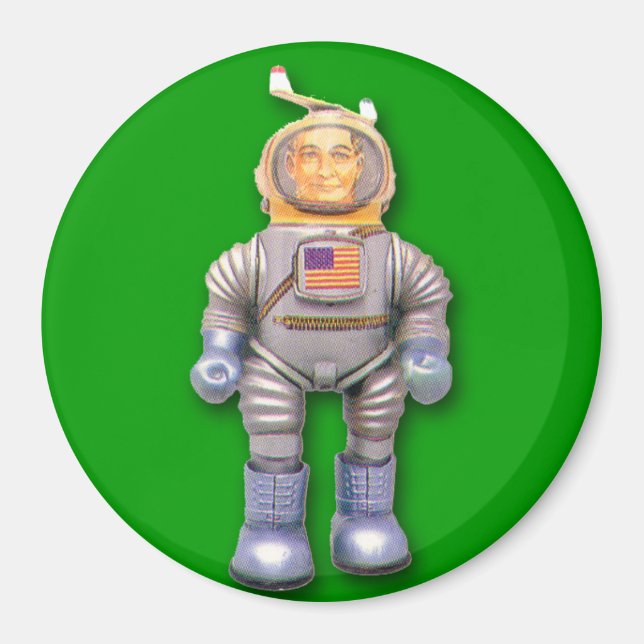 American Astronaut Toy Robot Round Magnet (Vorne)