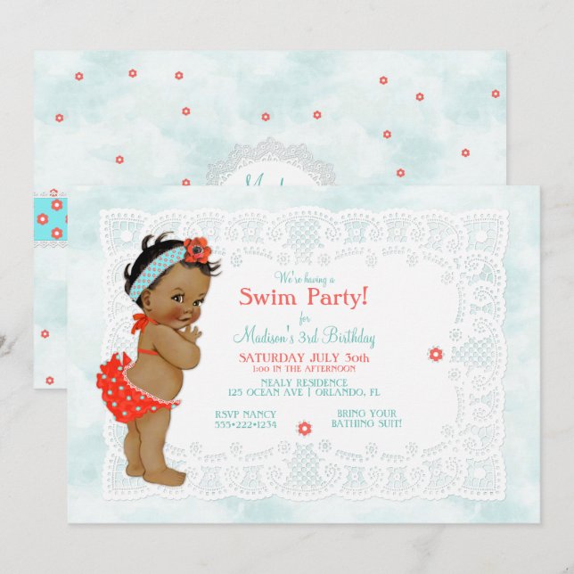 American Baby Girl Bade Anzug Lace Einladung (Vorne/Hinten)