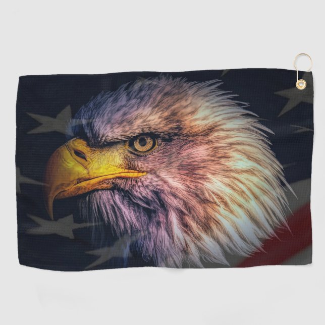 American Bald Adler mit Flag Golf Handtuch (Horizontal)