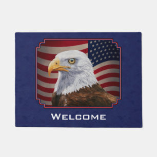 American Bald Eagle and Flag Blue Fußmatte