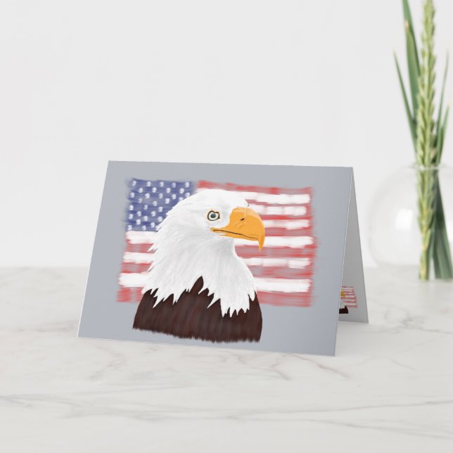 American Bald Eagle and Flag - transparent auf gra Karte (Vorderseite)