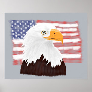 American Bald Eagle and Flag - transparent auf gra Poster