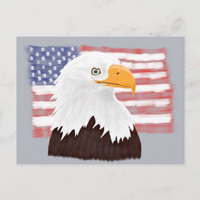 American Bald Eagle and Flag - transparent auf gra Postkarte (Vorderseite)