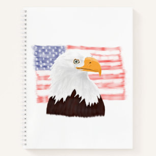 American Bald Eagle and Flag - Transparent White. Notizbuch