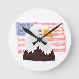 American Bald Eagle and Flag - Transparent White. Runde Wanduhr