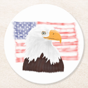 American Bald Eagle and Flag - Transparent White. Runder Pappuntersetzer