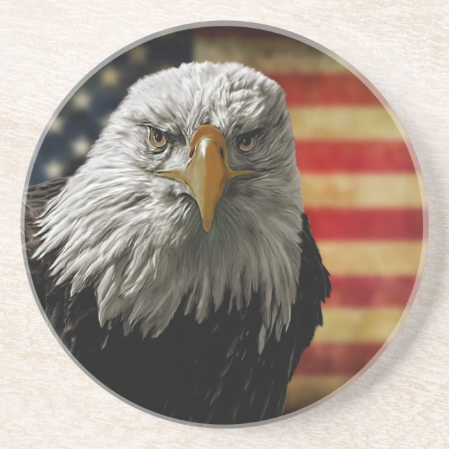 American Bald Eagle auf Grunge Flag Getränkeuntersetzer (Vorne)
