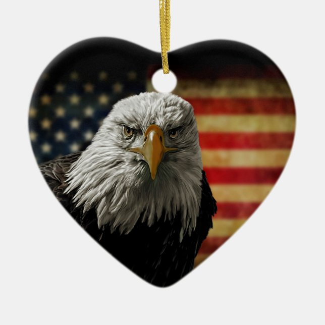 American Bald Eagle auf Grunge Flag Keramik Ornament (Vorne)