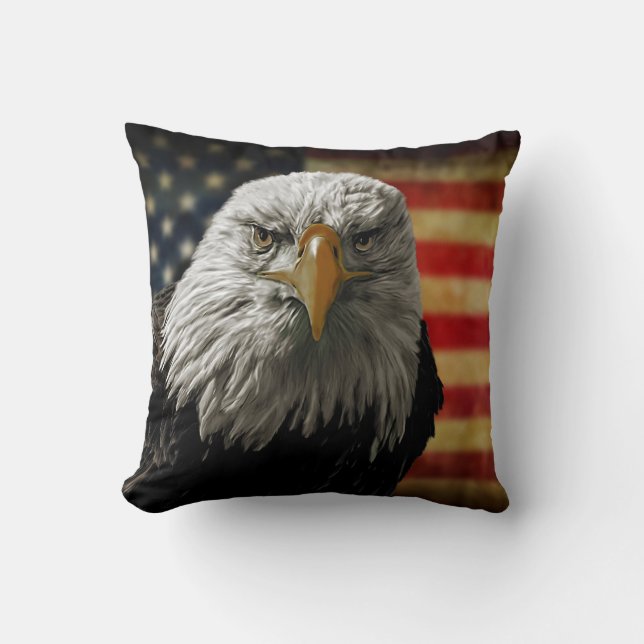 American Bald Eagle auf Grunge Flag Kissen (Vorderseite)