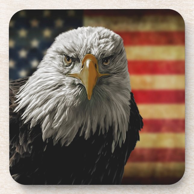 American Bald Eagle auf Grunge Flag Untersetzer (Vorderseite)