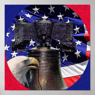 American Bald Eagle, Bell and Flag Poster