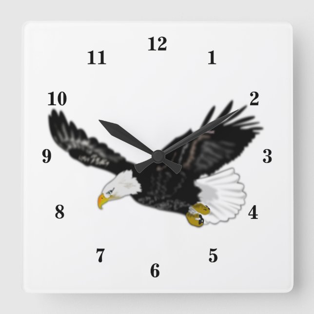 American Bald Eagle Flying wall Clock - Painting Quadratische Wanduhr (Vorderseite)