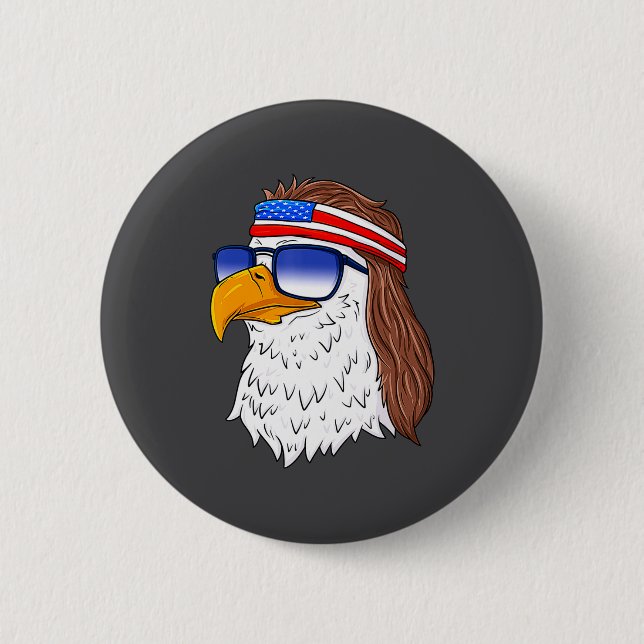 American Bald Eagle Mullet 4th Of July Funny Usa  Button (Vorderseite)