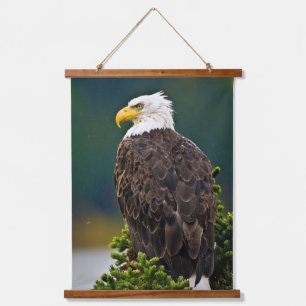 American Bald Eagle Perched Wandteppich Mit Holzrahmen