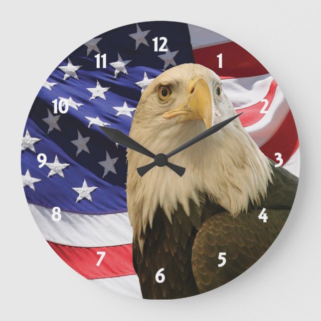 American Bald Eagle und Flag Große Wanduhr (Vorderseite)