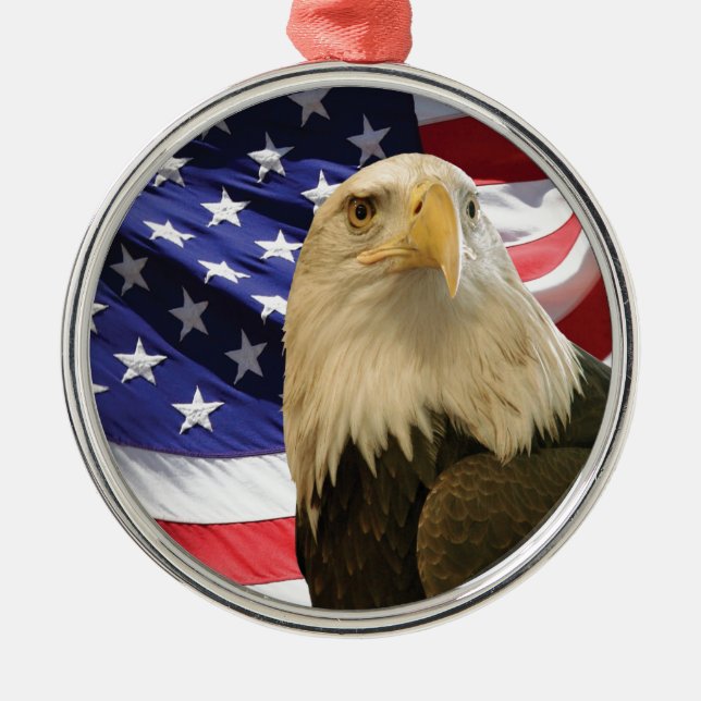 American Bald Eagle und Flag Ornament Aus Metall (Vorne)
