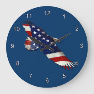 American Bald Eagle & US Flag Patriotic Art Clock Große Wanduhr