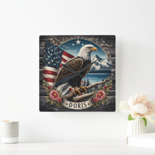 American Bald Eagle von Bergsee Quadratische Wanduhr