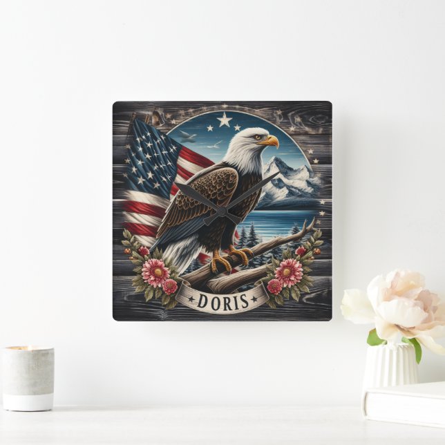 American Bald Eagle von Bergsee Quadratische Wanduhr (Zuhause)