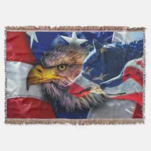 American Bald Eagle Wolf Flag Patriotic Decke