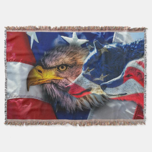 American Bald Eagle Wolf Flag Patriotic Decke (Vorderseite)
