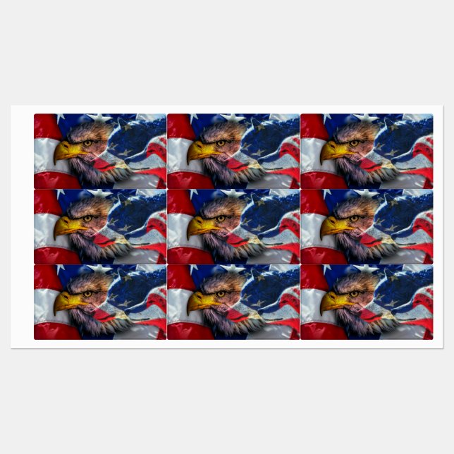 American Bald Eagle Wolf Flag Patriotic Etiketten (Blatt)