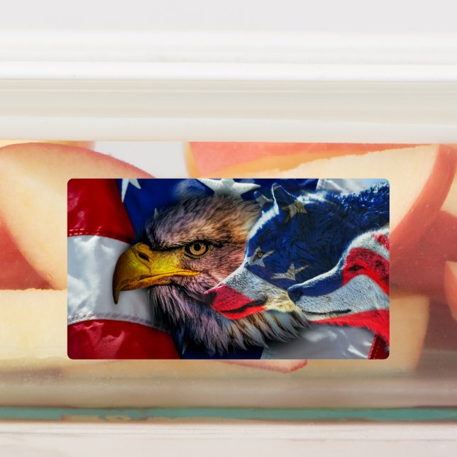American Bald Eagle Wolf Flag Patriotic Etiketten (Befestigt)