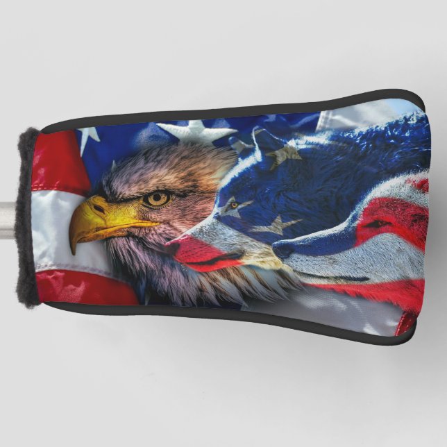 American Bald Eagle Wolf Flag Patriotic Golf Headcover (Vorderseite)