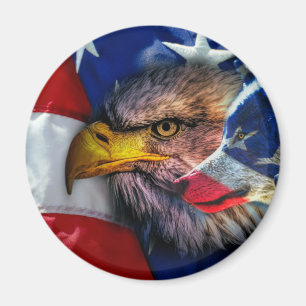American Bald Eagle Wolf Flag Patriotic Magnet