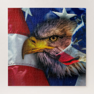 American Bald Eagle Wolf Flag Patriotic Puzzle