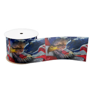 American Bald Eagle Wolf Flag Patriotic Satinband