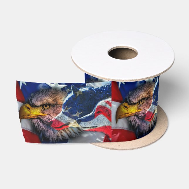 American Bald Eagle Wolf Flag Patriotic Satinband (Spule)