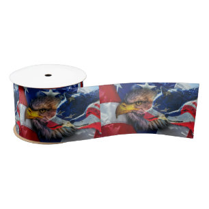 American Bald Eagle Wolf Flag Patriotic Satinband