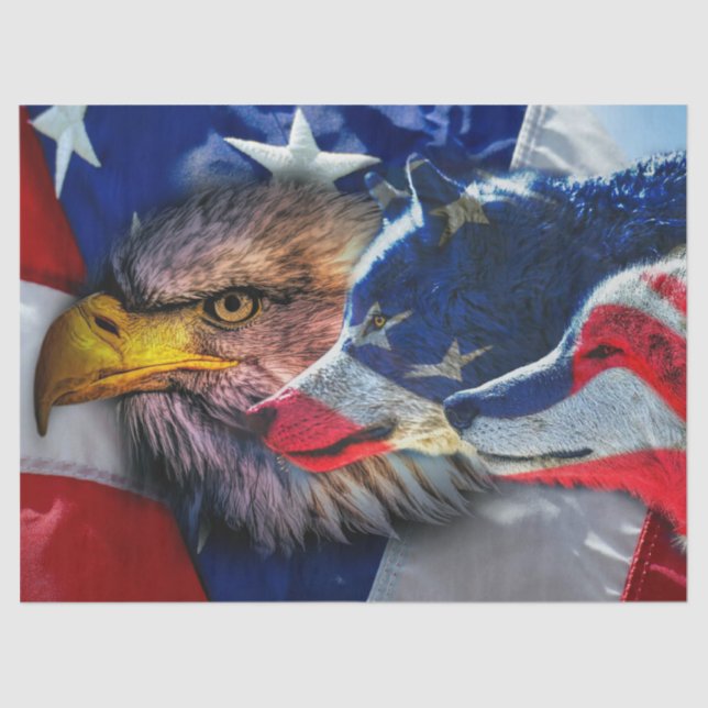 American Bald Eagle Wolf Flag Patriotic Seidenpapier (Vorderseite)