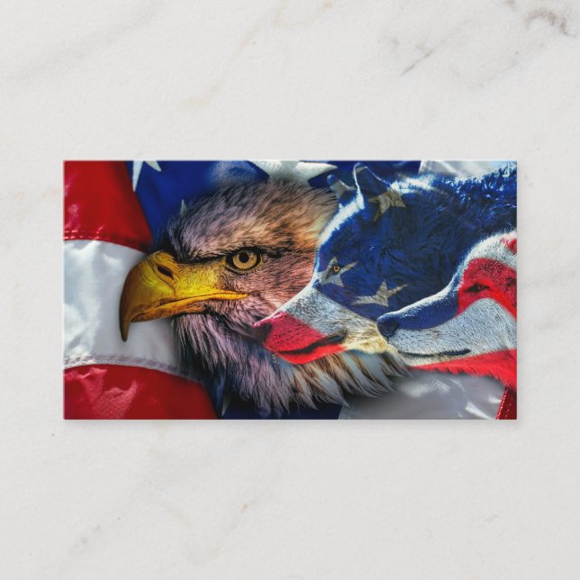 American Bald Eagle Wolf Flag Patriotic Visitenkarte (Vorderseite)
