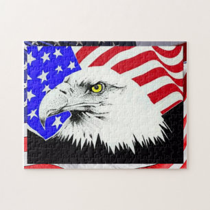 American Bald Eagle Zeichnend und Flag Puzzle