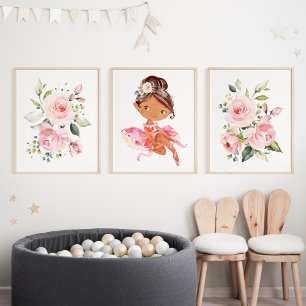 American Ballerina, Blume, Girl Kinderzimmer Bilderwand Sets