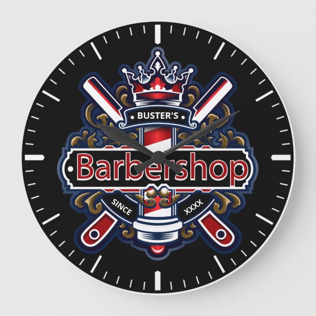 American Barber Personalize Große Wanduhr (Vorderseite)
