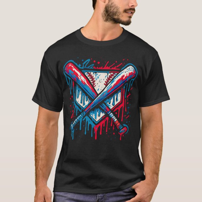 American Baseball Drip Graffiti Ball and Bat T-Shirt (Vorderseite)