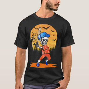 American Baseball Skeleton Halloween Men Soccer  T-Shirt