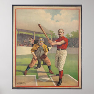 American Baseball, Vintag 1895 Gerahmt Art Print Poster