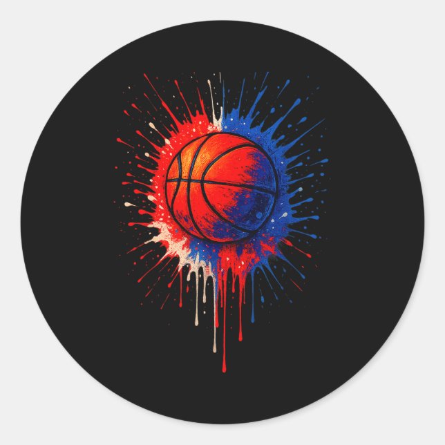 American Basketball Splash Ball Player Team Kids B Runder Aufkleber (Vorderseite)