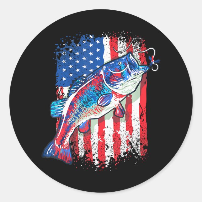 American Bass Fishing USA Flag Fischer Runder Aufkleber (Vorderseite)