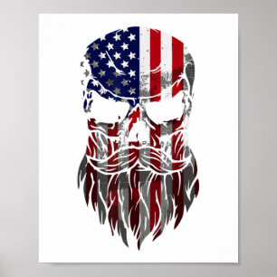 American Beard Skull Men Poster
