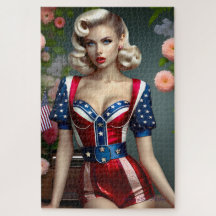 American Beauty Patriotic Blonde Button-up Girl