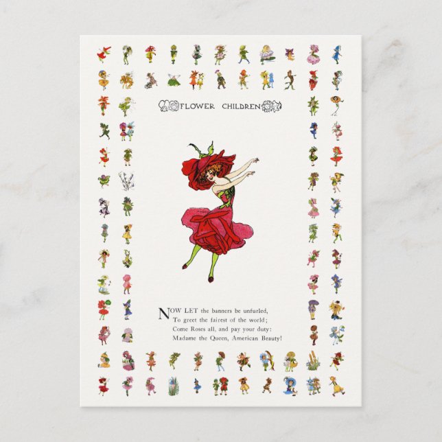 American Beauty Rose, Whimsical Blume Book Art Postkarte (Vorderseite)