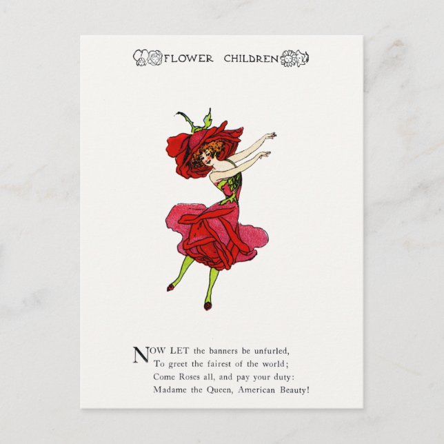 American Beauty Rose, Whimsical Blume Book Art Postkarte (Vorderseite)